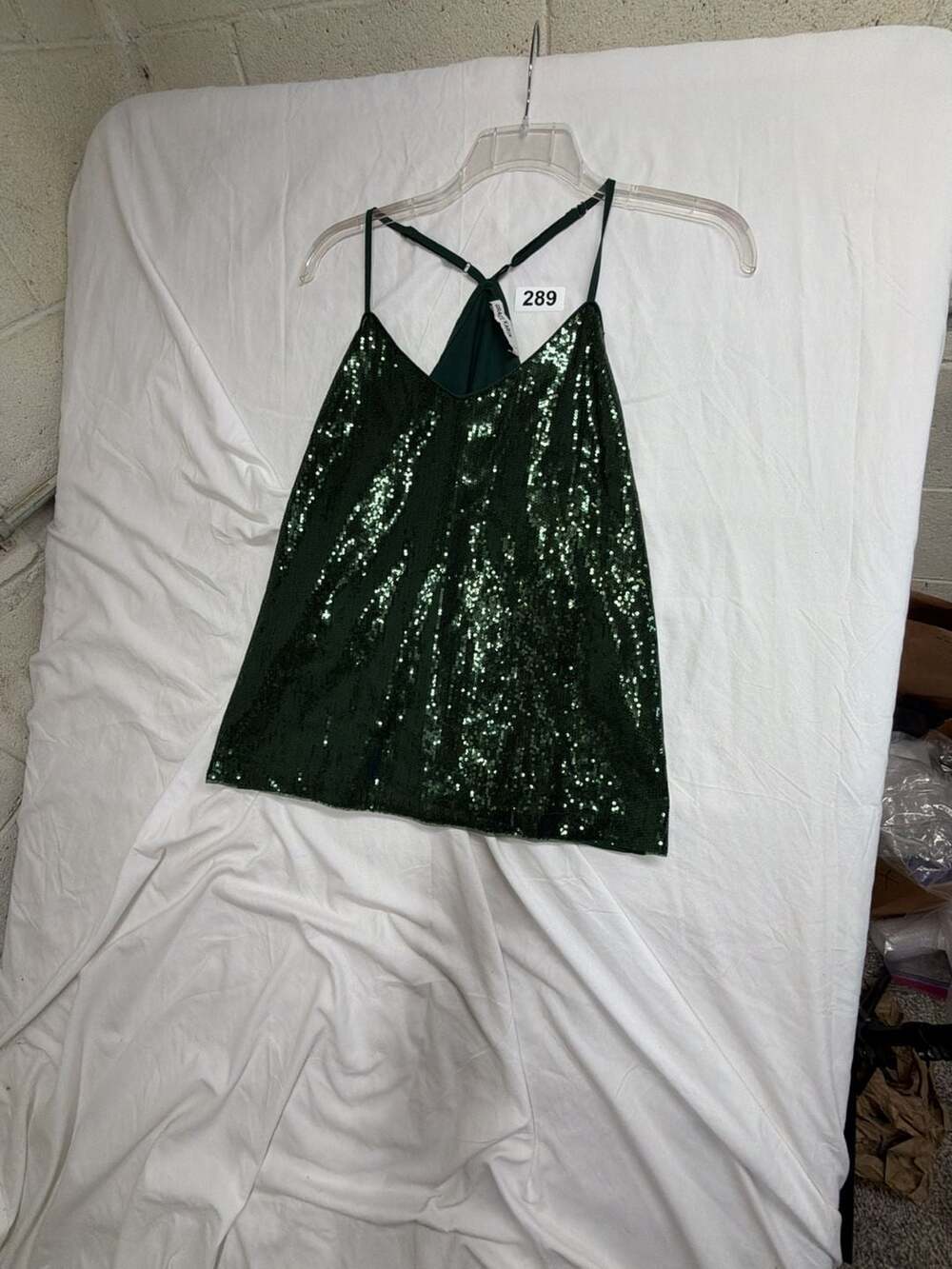 Grace Karin Women's Green Sequin Cami Tank Top Sparkly V Neck Party Top Size L